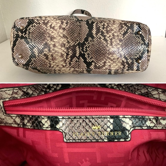 Elaine Turner ‘Ruth’ Leather Python Snakeskin Satchel Bag Purse Tote Handbag ~ - Picture 12 of 16